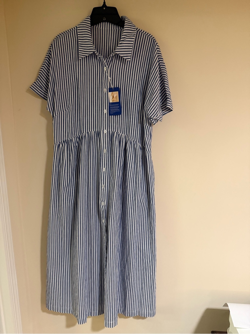 Chou Yatou Blue and White Striped Button-Front Dress